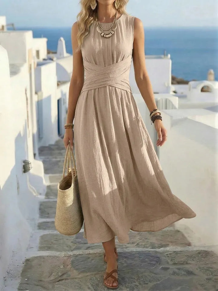 Giselle | Cross Waist Sleeveless Midi Dress