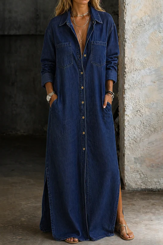 Zella | Relaxed Button Front Maxi Shirt Dress