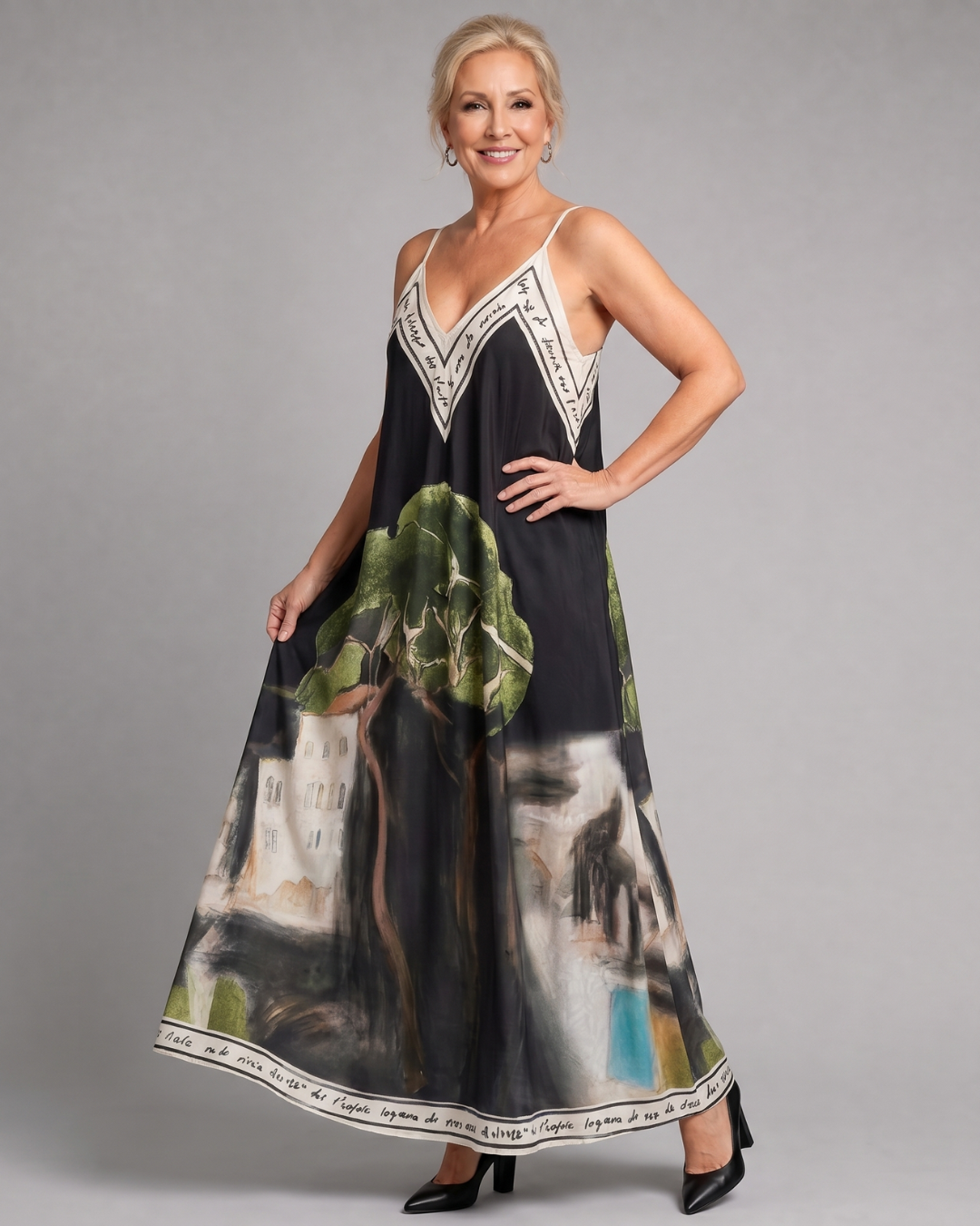 Lira | Scenic Print Sleeveless Flowing Midi Dress