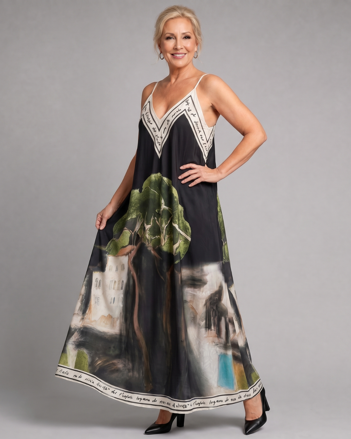 Lira | Scenic Print Sleeveless Flowing Midi Dress