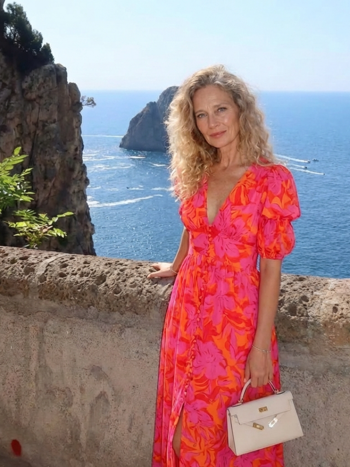Willow | Floral V-Neck Puff Sleeve Midi Dress