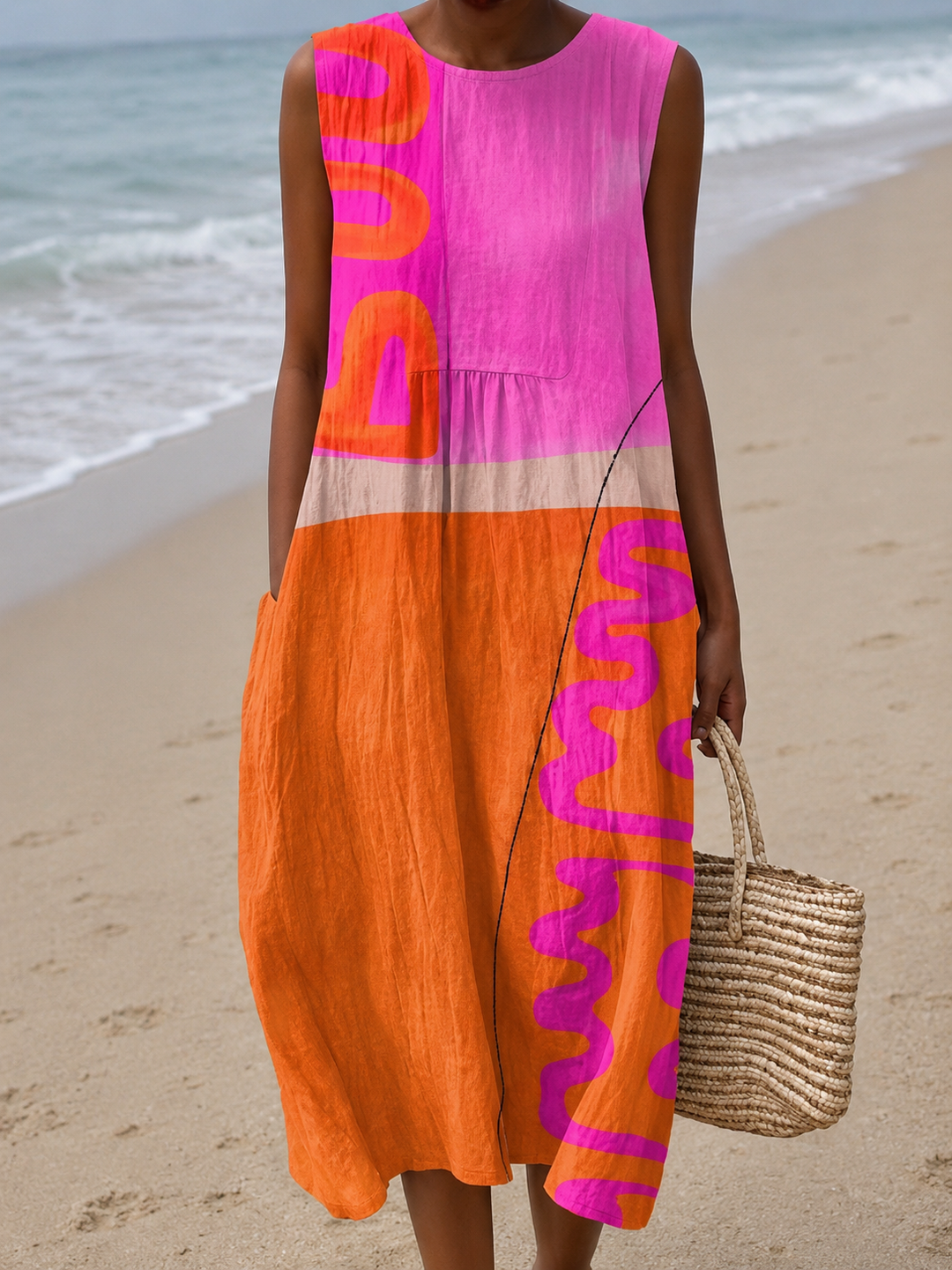 Natalie | Sleeveless Printed Midi Casual Dress