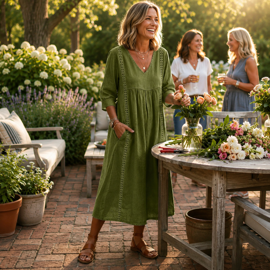 Amanda | Graceful V-Neck Midi Dress