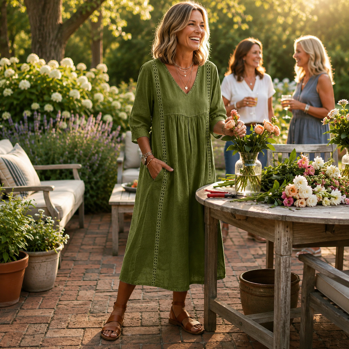 Amanda | Graceful V-Neck Midi Dress