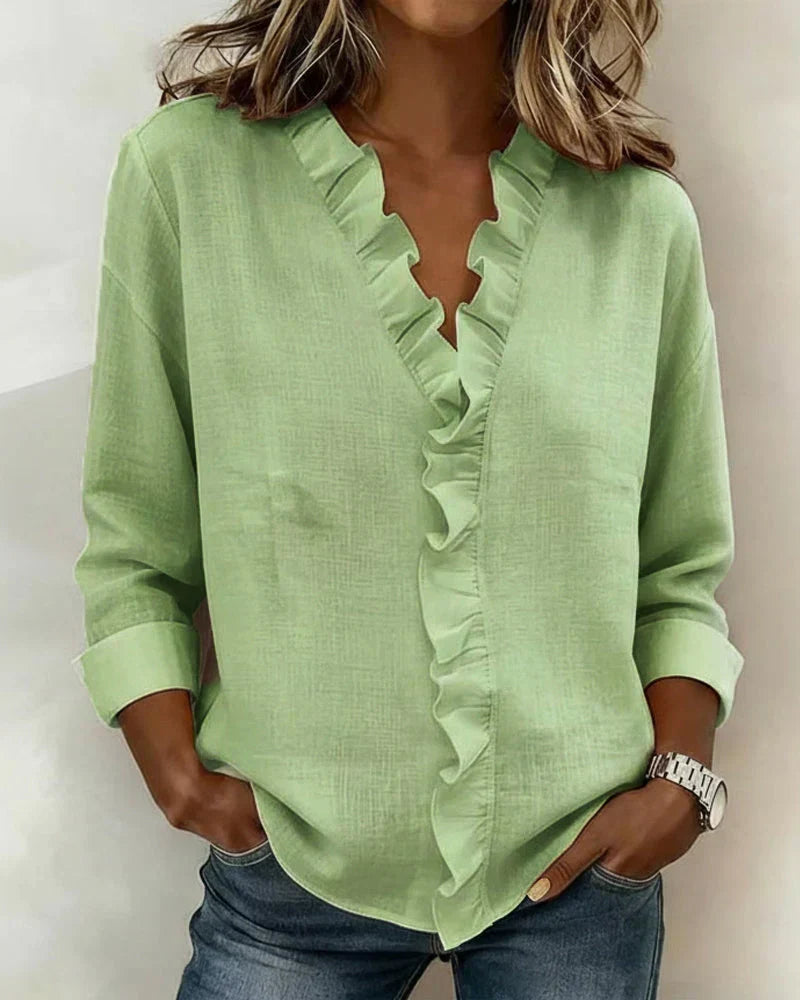 Audrey | Blouse with Ruffles, V-Neck and Long Sleeves