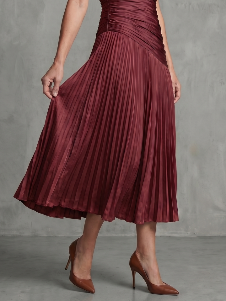 Theodora | Pleated Waist Stripe Midi Dress