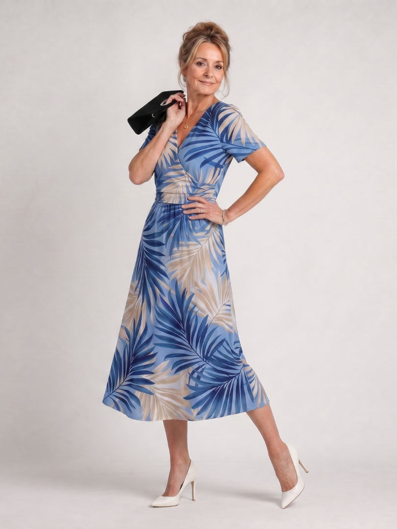 Marion | Floral Print Short Sleeve V-Neck Midi Dress
