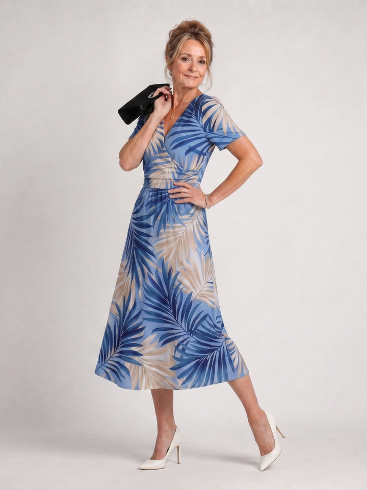 Marion | Floral Print Short Sleeve V-Neck Midi Dress