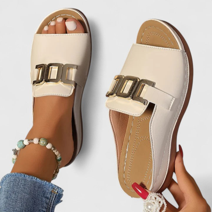 Solene | Buckle Accent Comfort Slide Sandals