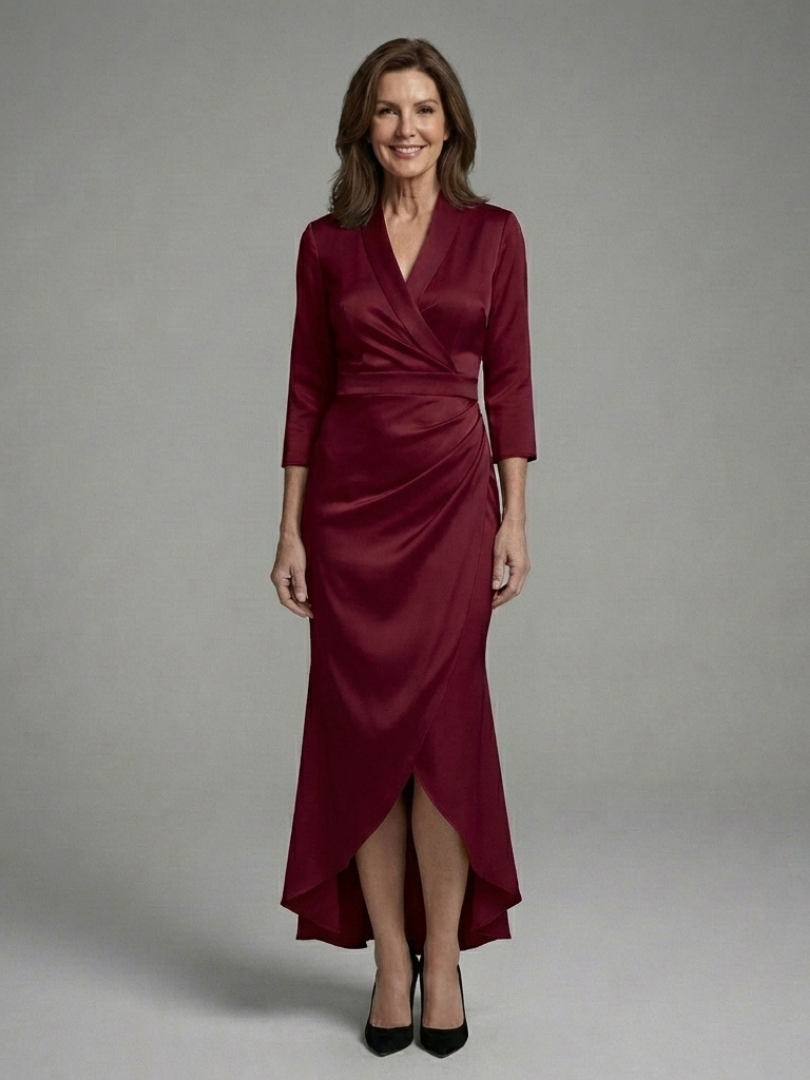 Celestine | Long Sleeve Wrap High Low Midi Dress