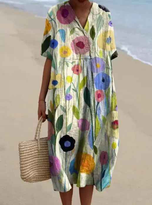 Margaret | Vibrant Floral Garden Print Flowy Dress