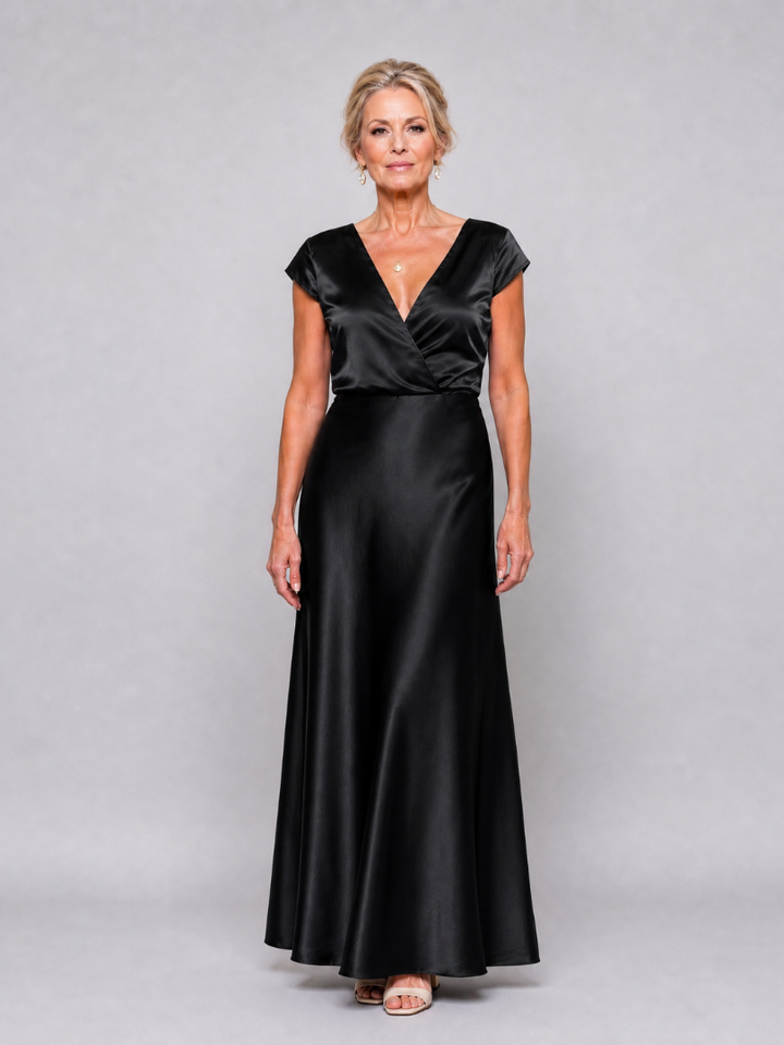Samouse Cap Sleeve Wrap Bodice Maxi Dress