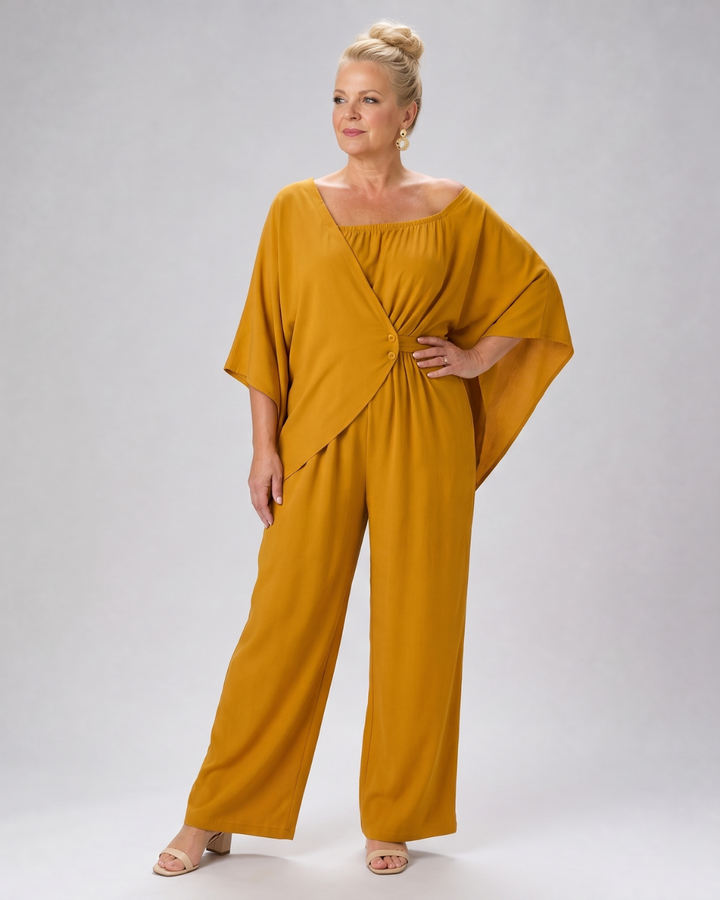 Vemrina | Draped Off Shoulder Top And Wide Leg Pants Set
