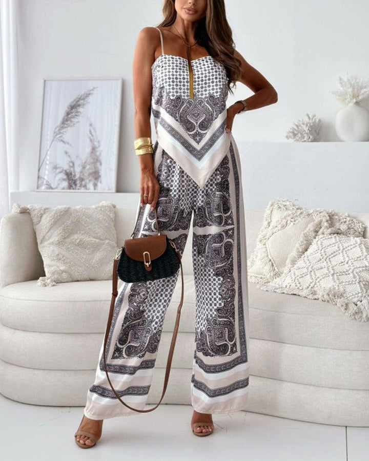 Helen | Vacation Ready Stylish Lace-Up Vest &amp; Pants Two-Piece Set Dress