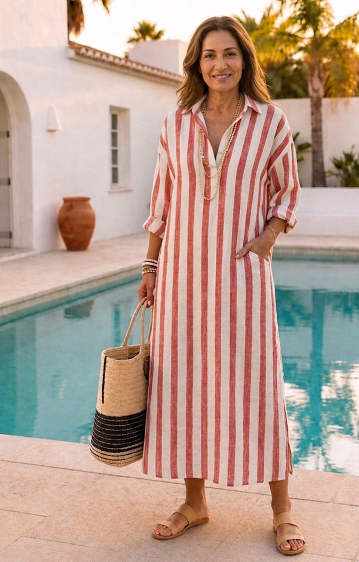 Naomi | Long Sleeve Striped Midi Shirt Dress