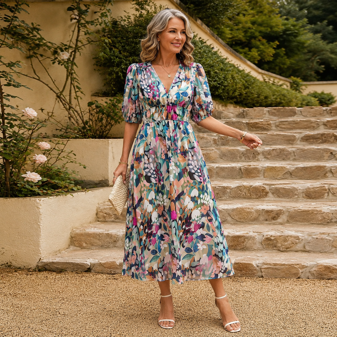 Luna | Floral Chiffon Midi Dress