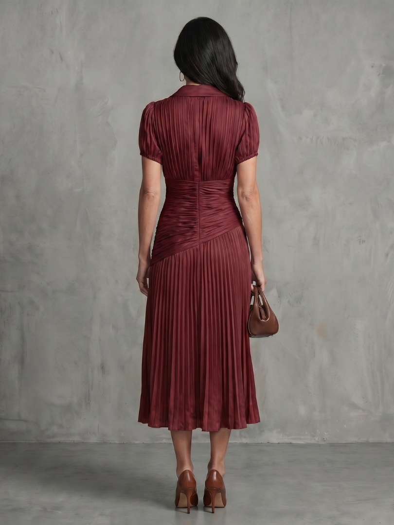 Theodora | Pleated Waist Stripe Midi Dress