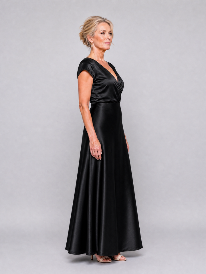 Samouse Cap Sleeve Wrap Bodice Maxi Dress
