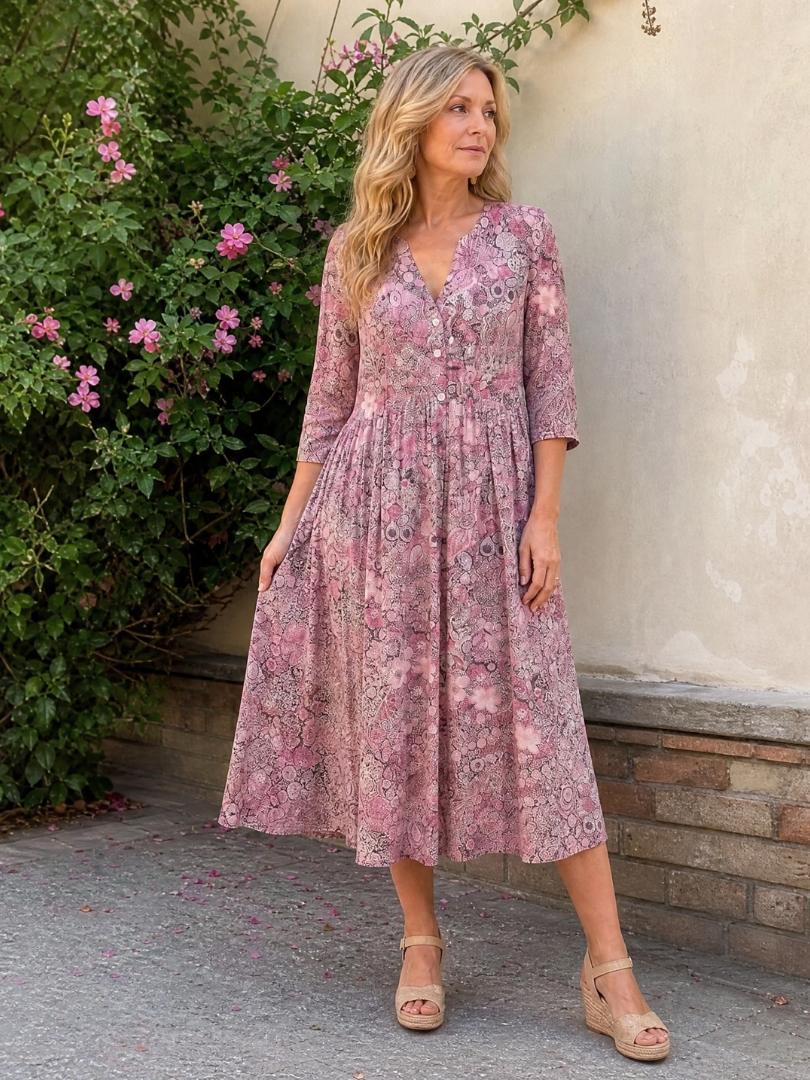 Picao | Vintage Front Three Quarter Sleeve Midi Dress