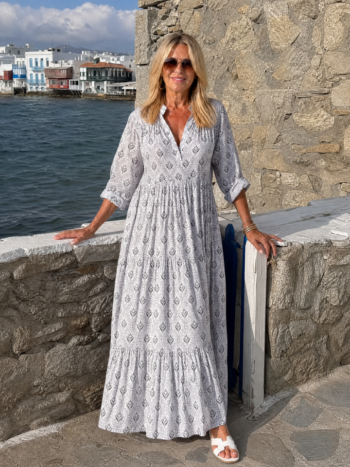 Zirelle | Printed Roll Sleeve Maxi Dress