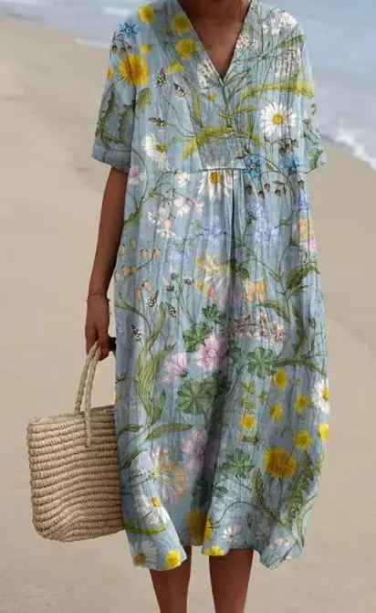 Margaret | Vibrant Floral Garden Print Flowy Dress