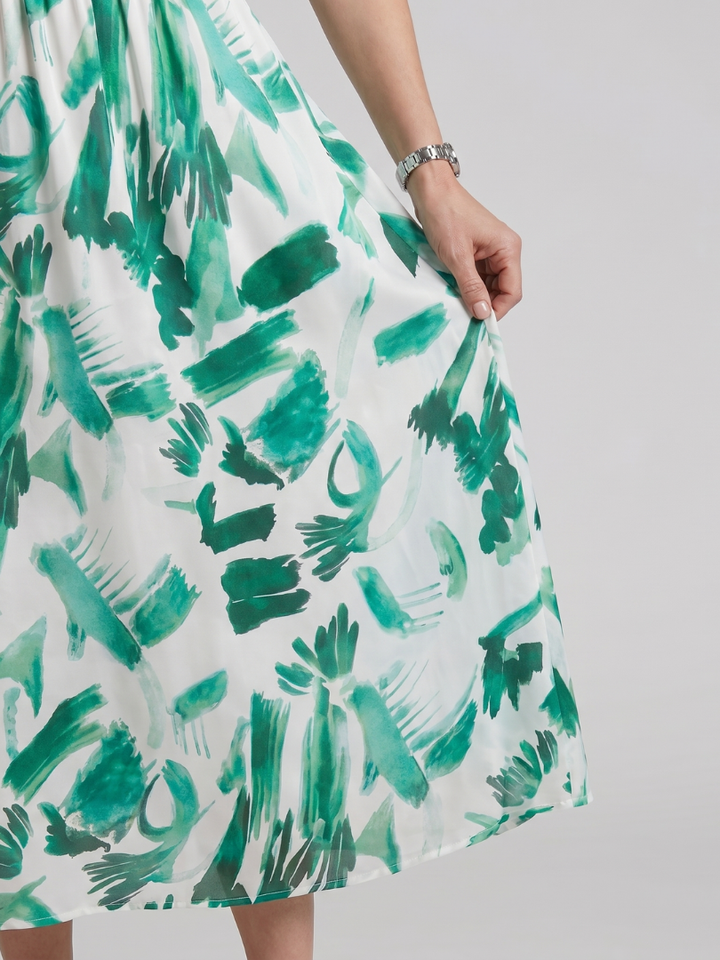 Candlia | Puff Sleeve V-Neck Abstract Print Midi Dress
