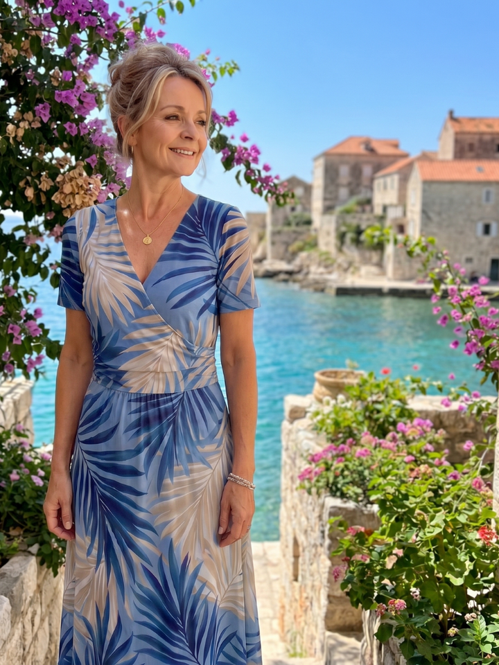 Marion | Floral Print Short Sleeve V-Neck Midi Dress