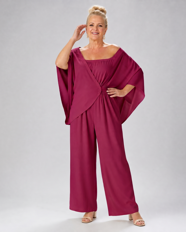 Vemrina | Draped Off Shoulder Top And Wide Leg Pants Set