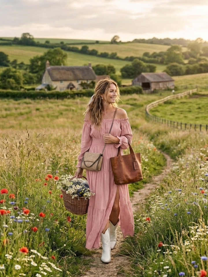 Aveline | Off Shoulder Long Sleeve Smocked Maxi Dress