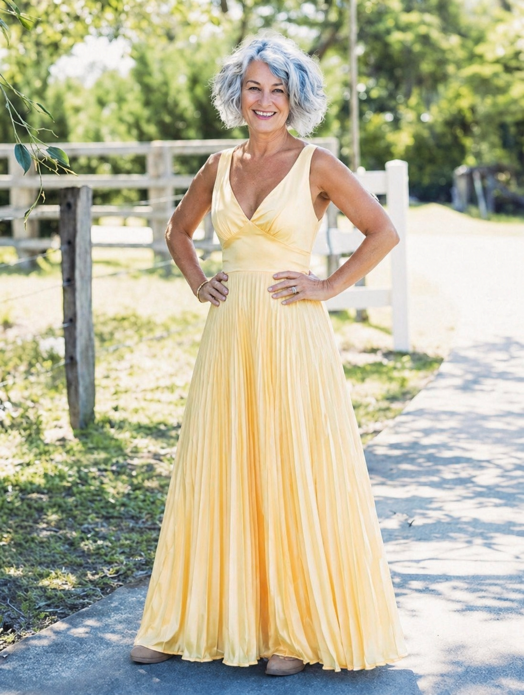Ivy | Pleated V-Neck Maxi Dress