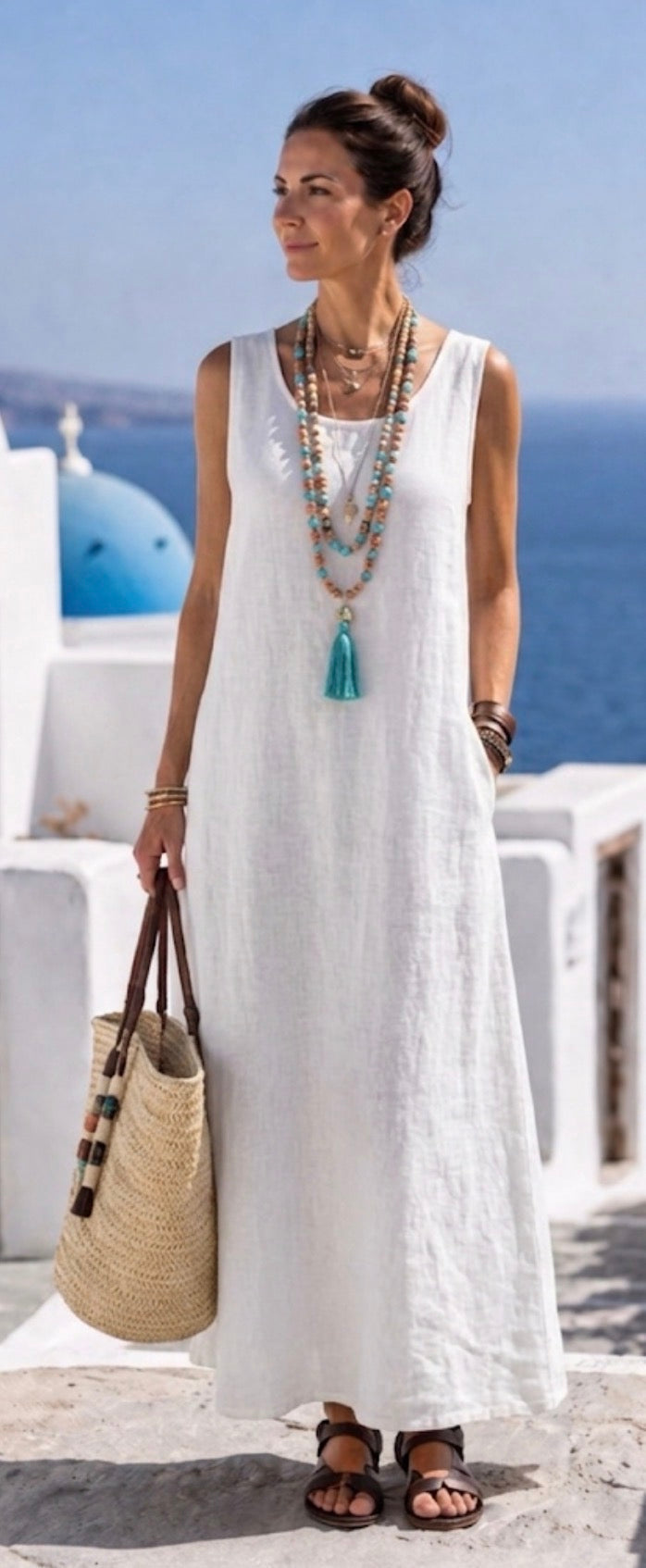 Ismera | Sleeveless Round Neck Relaxed Midi Dress
