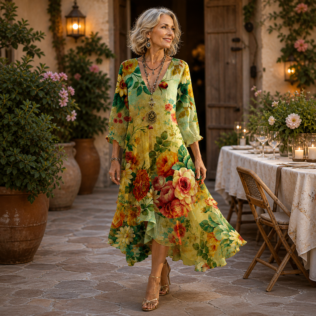 Emmeline | Botanical Floral High-Low Midi Dress