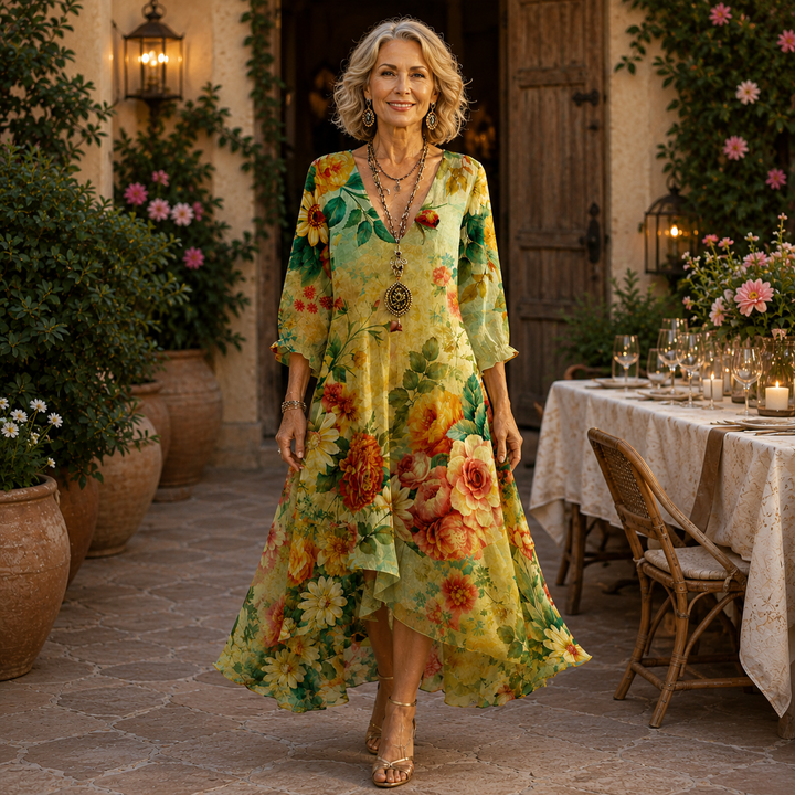 Emmeline | Botanical Floral High-Low Midi Dress