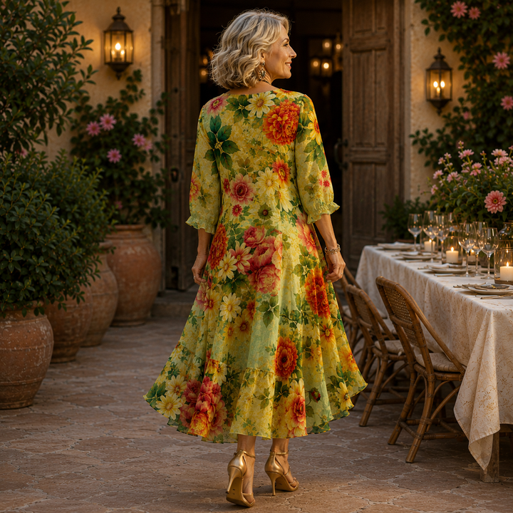 Emmeline | Botanical Floral High-Low Midi Dress