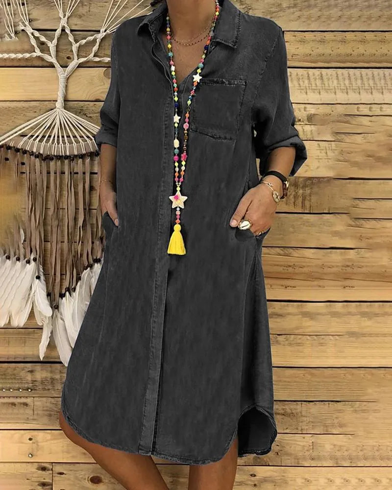 Clara | Stylish Casual Denim Shirt Dress