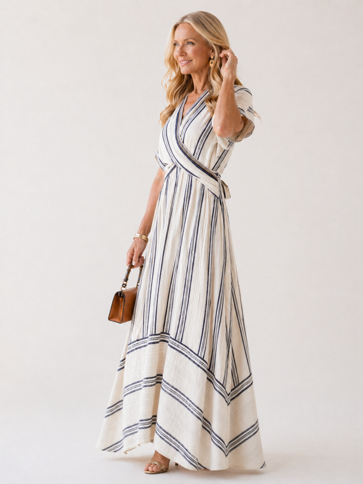 Thalassa | V-Neck Short Sleeve Wrap Waist Midi Dress