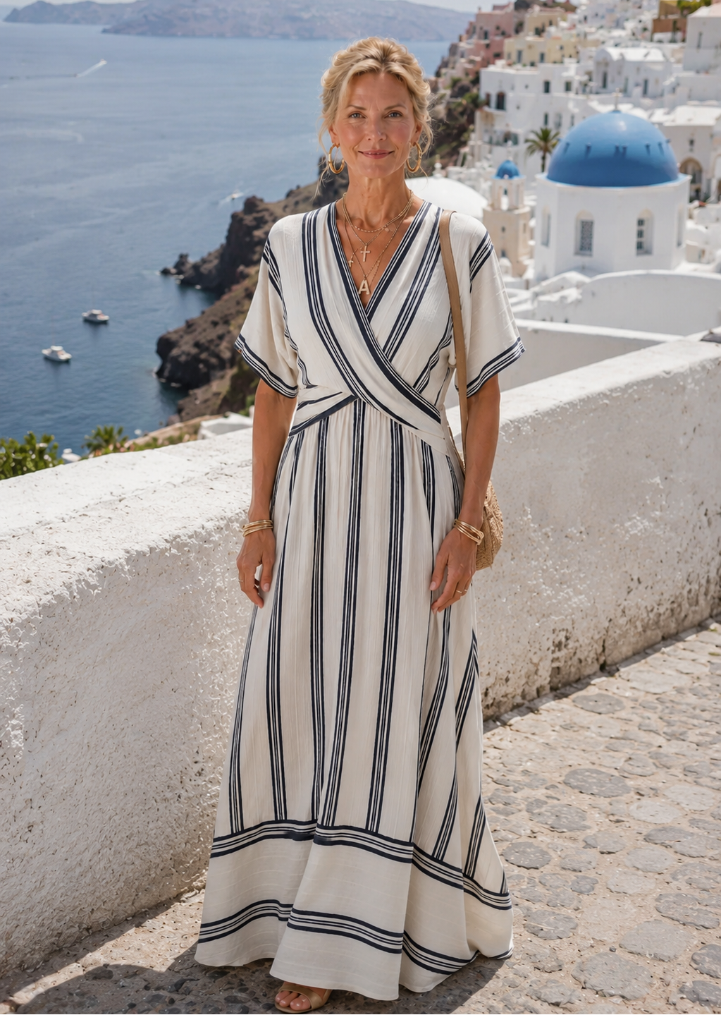 Thalassa | V-Neck Short Sleeve Wrap Waist Midi Dress
