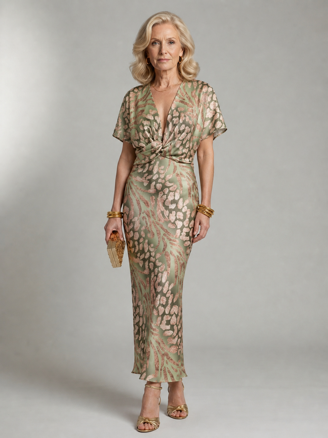Charlotte | Abstract Print V-Neck Twist Waist Midi Dress
