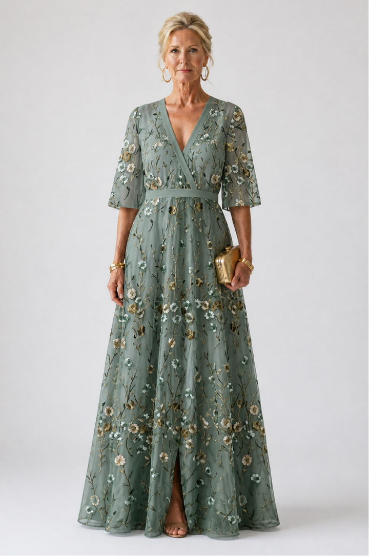 Margaret | Floral V-Neck Short Sleeve Maxi Dress