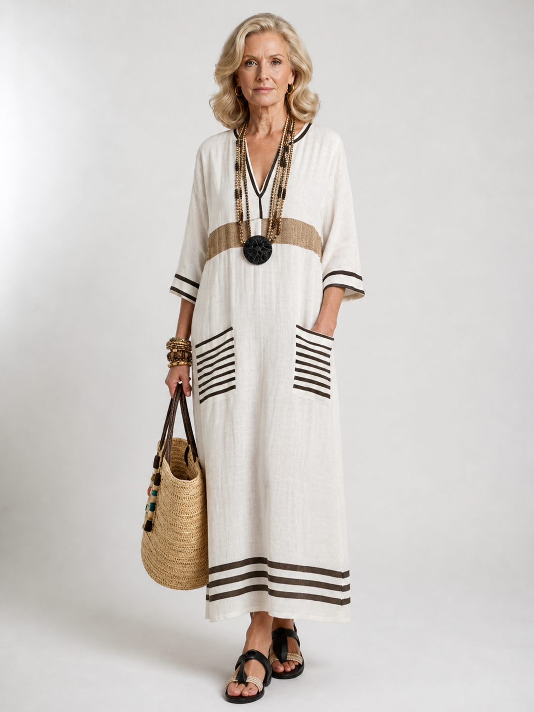 Noemi | V-Neck Half Sleeve Pocket Maxi Dress