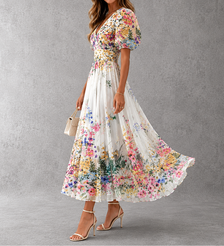 Rosalinda | Short Sleeve Floral Maxi Dress