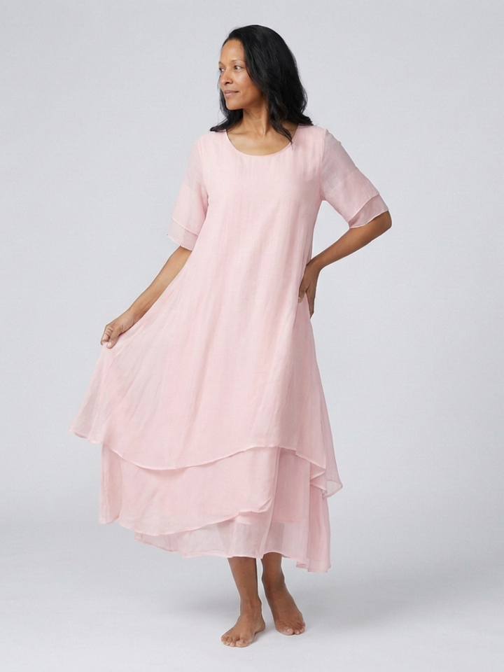 Clara | Short Sleeve Layered Midi Dress