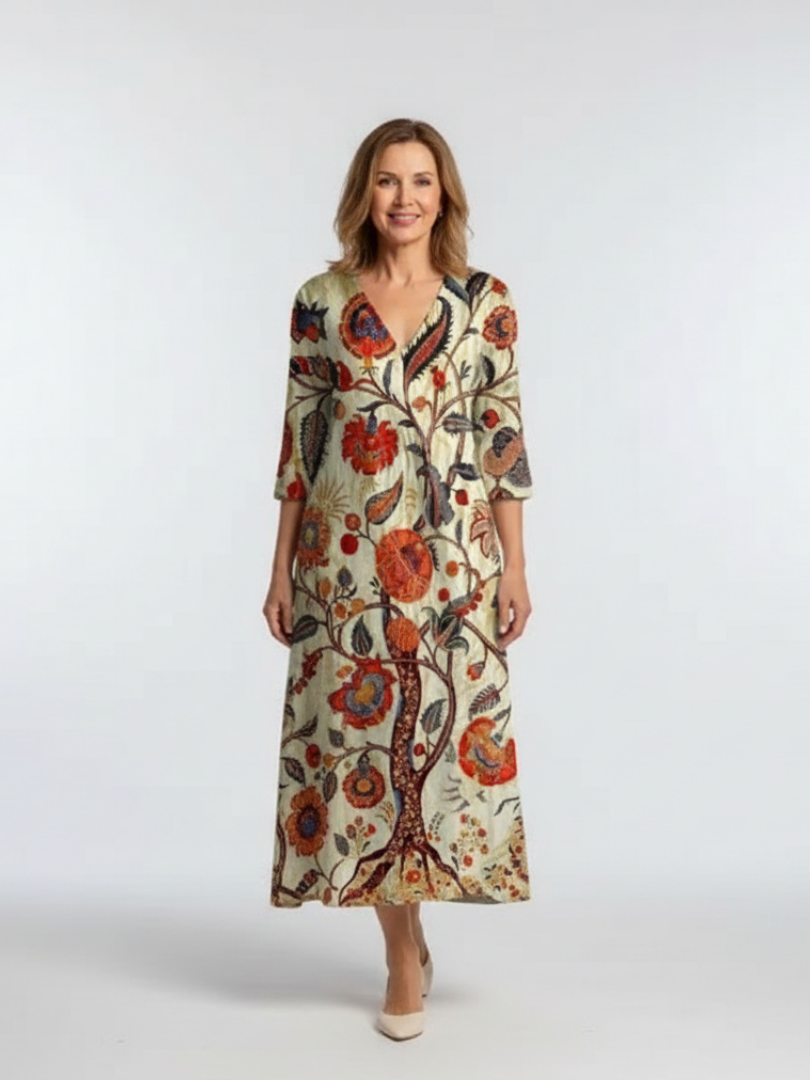 Corisande | V-Neck Long Sleeve Floral Midi Dress