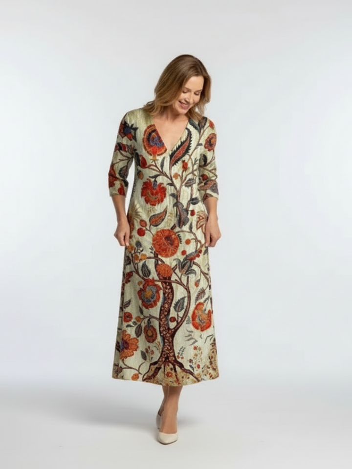 Corisande | V-Neck Long Sleeve Floral Midi Dress
