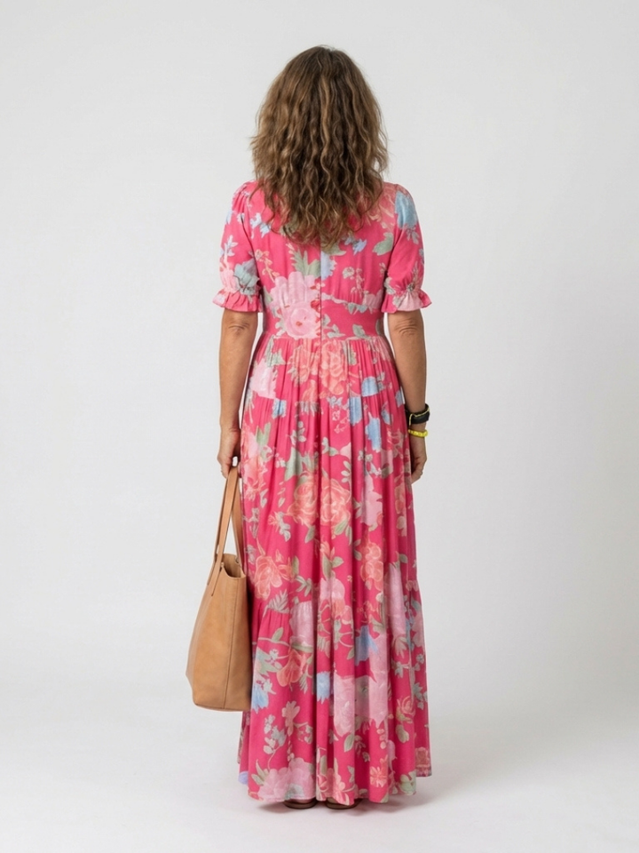 Ione | Short Sleeve V-Neck Floral Midi Dress