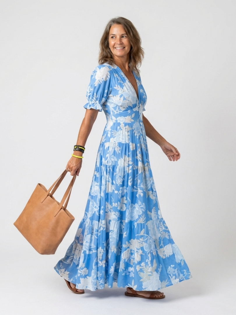 Ione | Short Sleeve V-Neck Floral Midi Dress