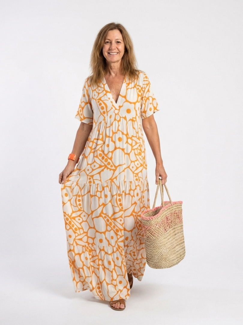 Zuleika | Short Sleeve V-Neck Floral Midi Dress