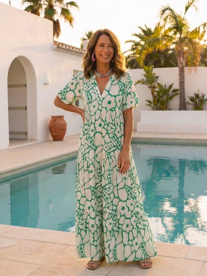 Zuleika | Short Sleeve V-Neck Floral Midi Dress