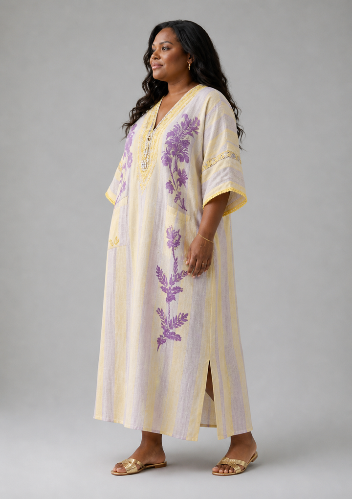 Aurelia | V-Neck Half Sleeve Striped Floral Maxi Dress