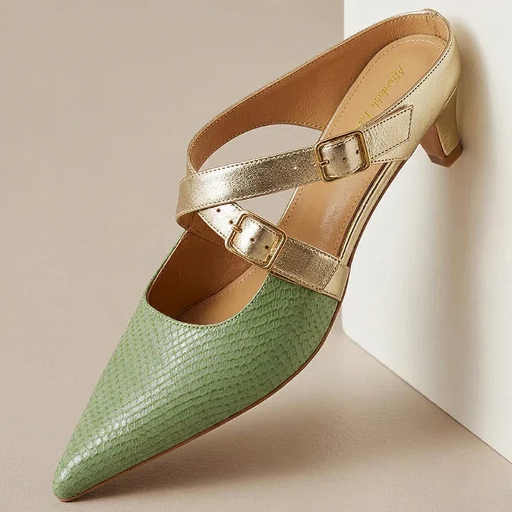 Zelle | Pointed-Toe Double Strap Heel Mules